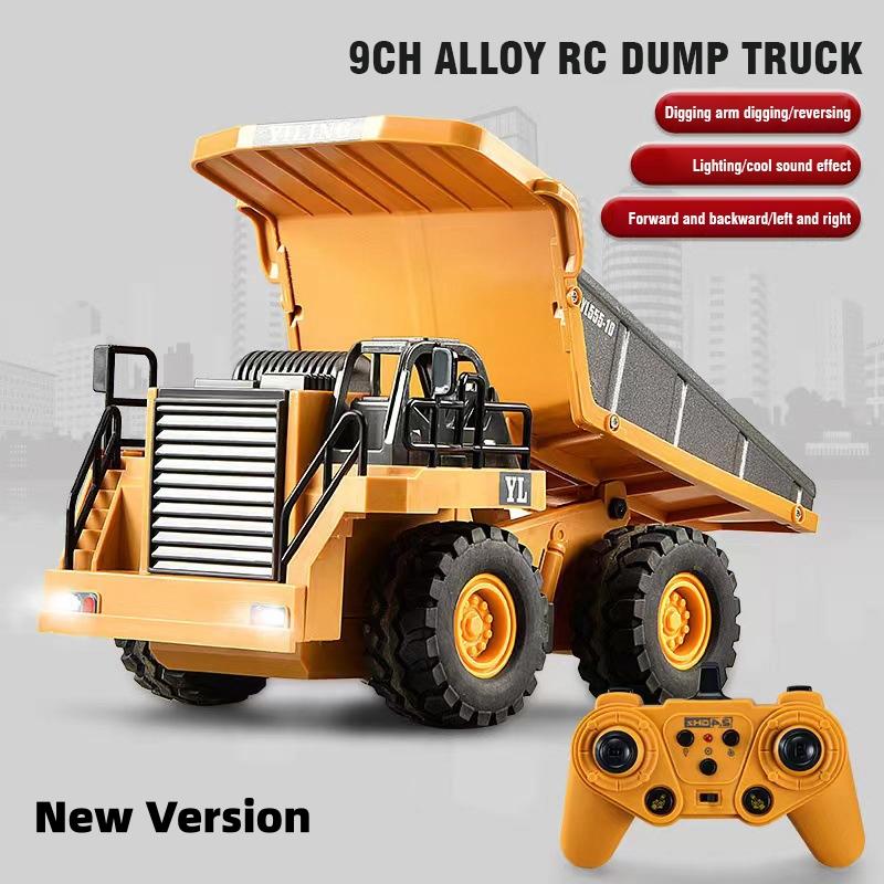 2.4G Alloy Remote Control Excavator Bulldozer Dump Truck Engineering Vehicle Toy 9CH RC Trucks Model Children Toy Kids Xmas Gift
