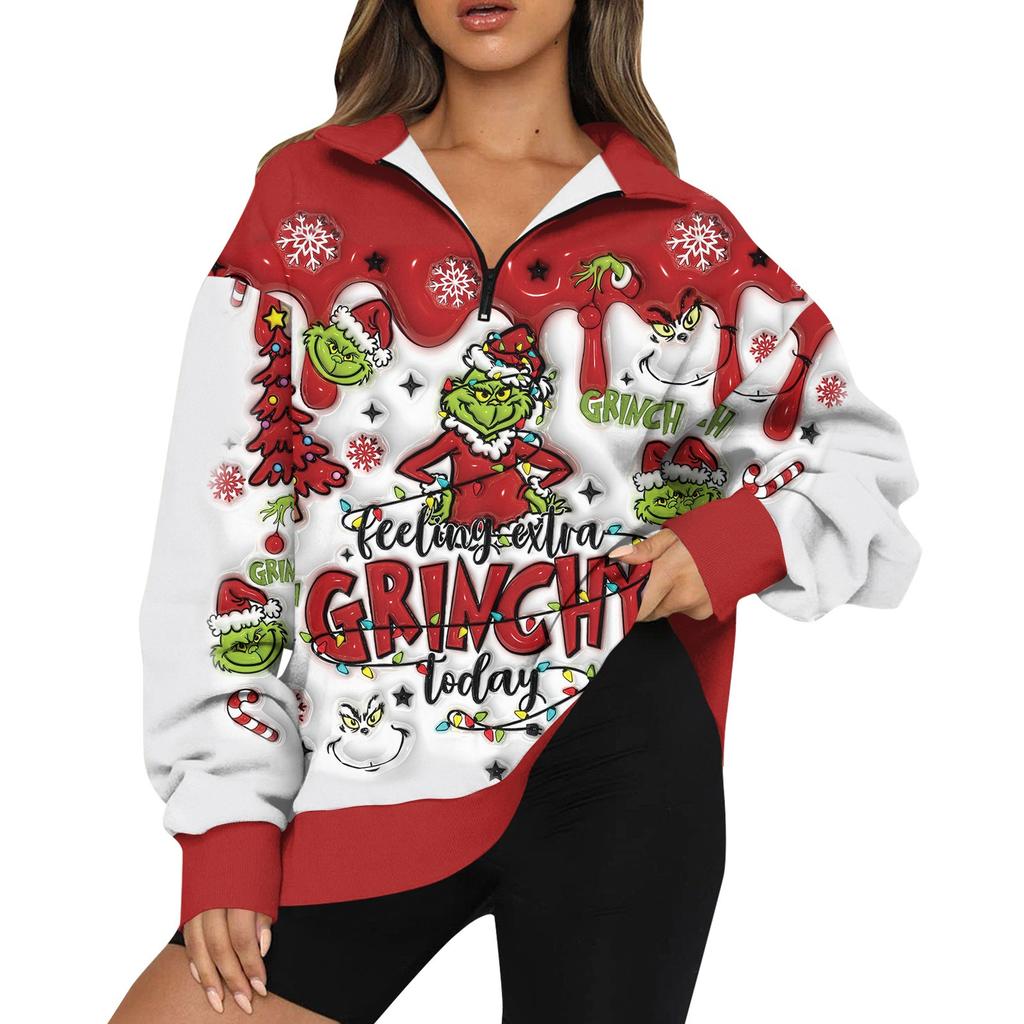 Женская мода повседневная толстовка с длинным рукавом и принтом на молнии с высоким воротом и заниженными плечами