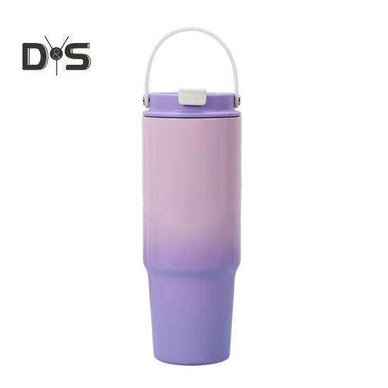 Стакан из нержавеющей стали на 30 унций с ручкой, соломенной крышкой, изолированная дорожная кружка, герметичная чашка для воды для домашнего офиса, тренажерного зала, дорожная бутылка для смузи для взрослых