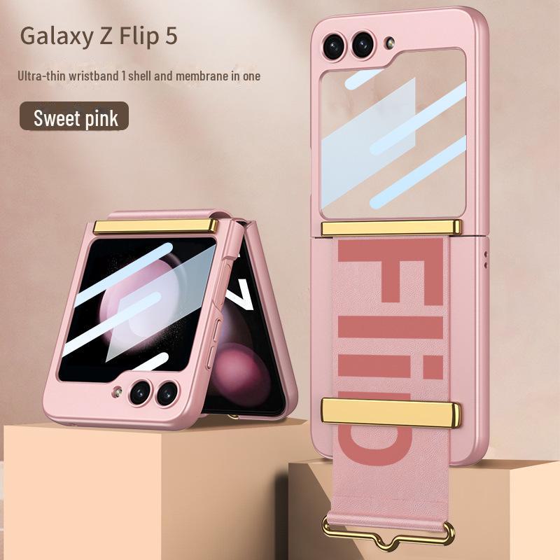Ультратонкий матовый чехол из твердого пластика с подставкой-браслетом для Samsung Z Flip5 – Модный и противоударный