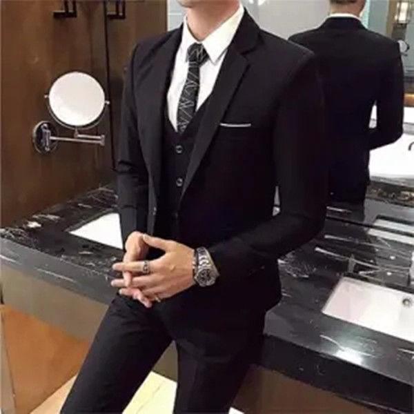 Men's Slim-Fit Korean Casual Suit Jacket and Trousers Set