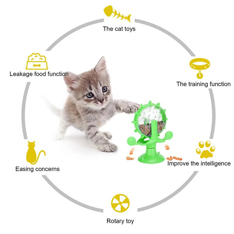Cat Food Funnel Spinning Windmill Interactive Training Cat Puzzle Toy Dog Feeder Pet Toys Relieve  Boredom Relief Self-Pleasure
