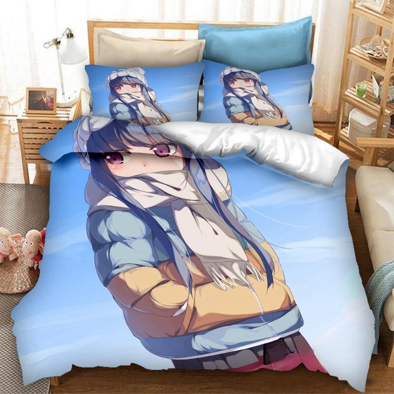 Новый 3D-принт Аниме Yuru Camp Комплект постельного белья Пододеяльники Наволочки 2/3 предмета Одеяло Комплекты постельного белья Постельное белье Постельное белье для дома Текстиль для дома