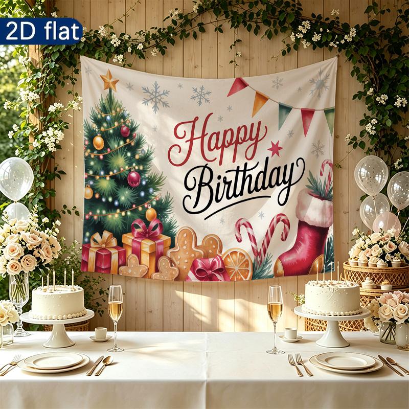 Gifts Candy Cane Gingerbread Birthday Party Decor Backdrop, Polyester Banner for Photo Props & Wall Hanging