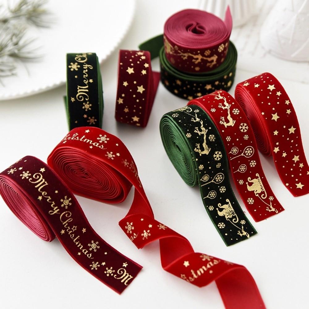 DIY Gold Stamp Velvet Ribbon Woven Wreaths Green Red Ribbon Christmas Tree Ornaments