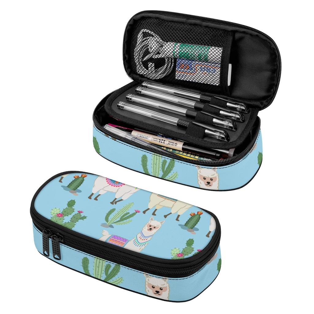 School Pencil Case High Capacity Zipper Closure 300D Polyester with Mesh Pocket Removable Divider and Pen Slots for Everyday Study