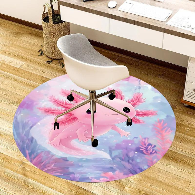 1PC Axolotl Ocean Non-Slip Floor Round carpet, Office, family, bedroom, Large Area Rug Indoor Rugs,  Durable Polyester-Z0413