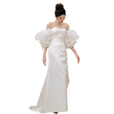 Платье-бюстье с пышными рукавами для свадебной вечеринки, вечернее платье-русалка, длинное свадебное платье для невесты R-QINYUER с открытыми плечами, белое, платье, платье, платье, платье,