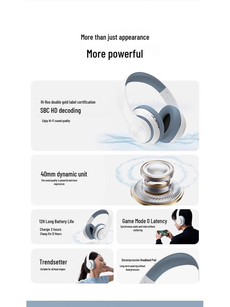 SN33 Полноразмерные Bluetooth-наушники True Wireless, Тяжелый бас, Для спорта, Совместимость с TF-картами, Универсальные для мобильных телефонов