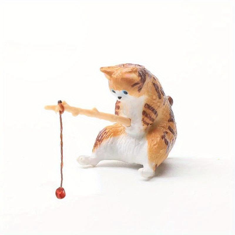 Рыбалка кошка украшения аквариум украшения рыбы ландшафтный дизайн мультфильм кошка статуя мини смола фигурка украшения дома