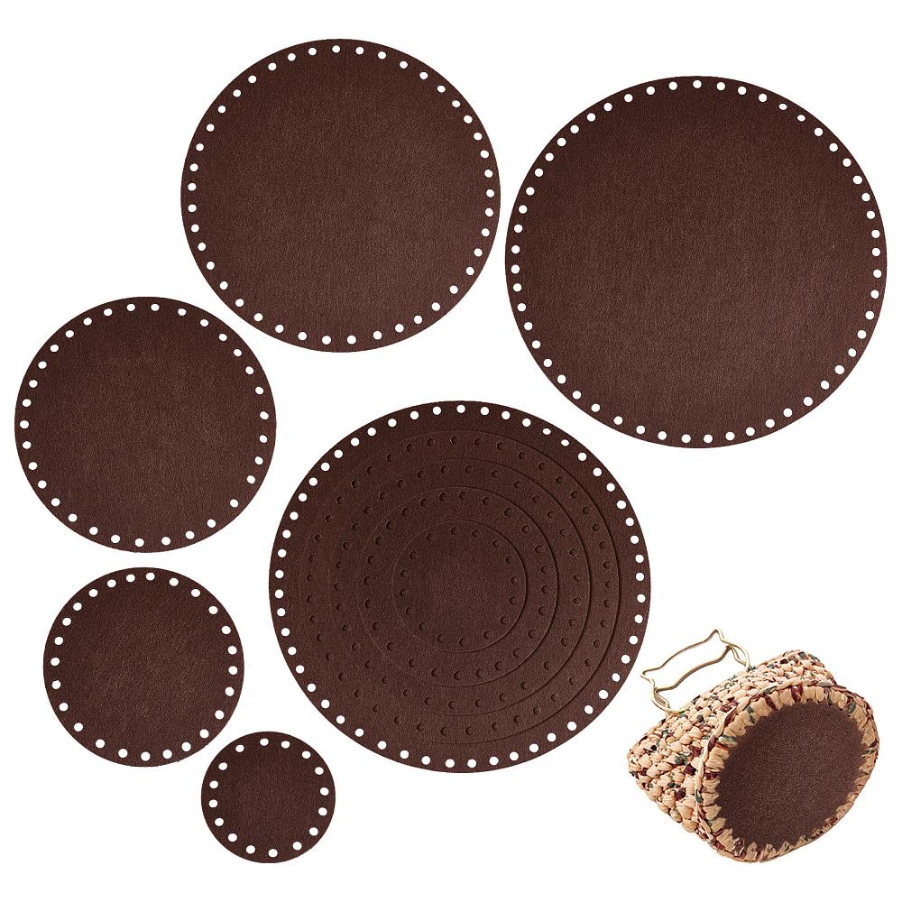 10 Pcs 5 Style Flat Round Felt Fabric, for DIY Crafts Sewing Accessories, Dark Coffee, 10~30x0.3cm, Hole: 6mm, 5pcs/set, 2 sets
