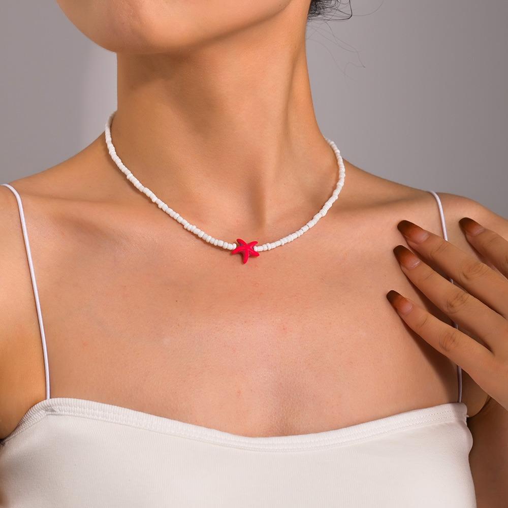 Ракушка морская звезда Женское короткое ожерелье летний праздничный подарок ручной работы колье бисер шея украшения белый