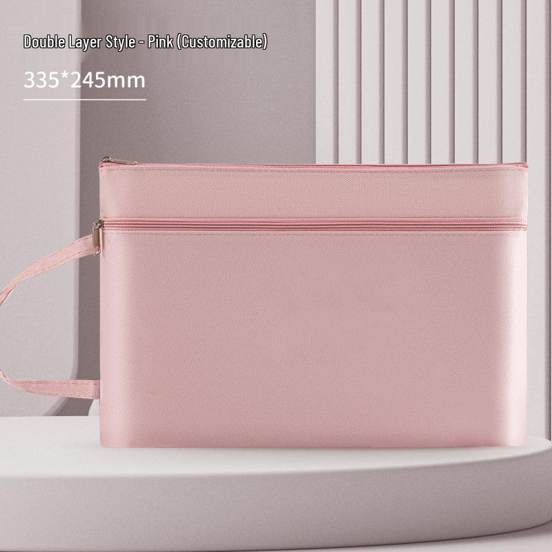 A4 Double-Layer Waterproof Document Bag - Oxford Cloth, Large Capacity, Zippered for Students