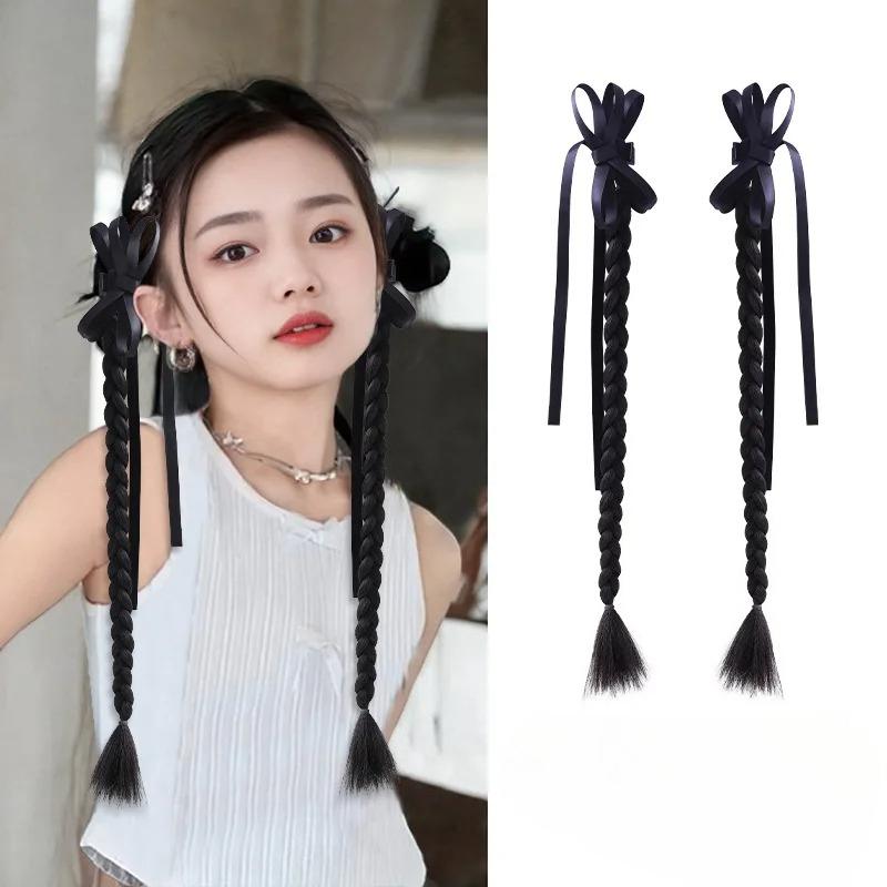 2 шт. Резинки для волос в корейском стиле для девочек, для хвостиков, парики, косы с дерзкими бантами, детские резинки для плетения косичек, эластичные аксессуары для волос