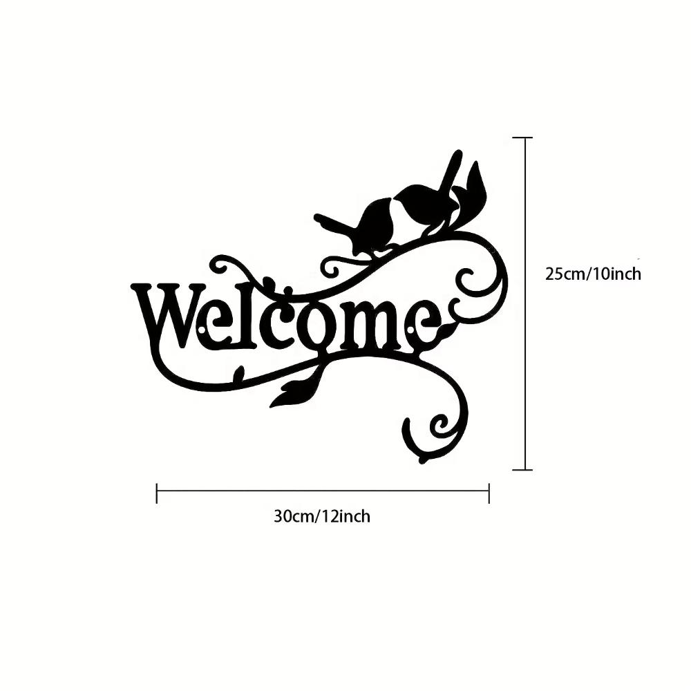 1 шт. Добро пожаловать, металлическая настенная живопись, птицы на ветке, декор, настенный силуэт, скульптура, орнамент, железный знак для украшения офиса