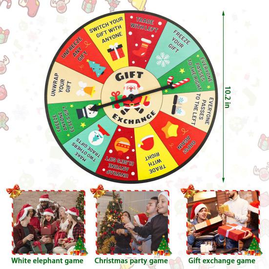 Christmas Gift Exchange Spinner Wheel Wooden White Elephant Party Game for Family Coworkers Adults Kids Holiday Party Supplies