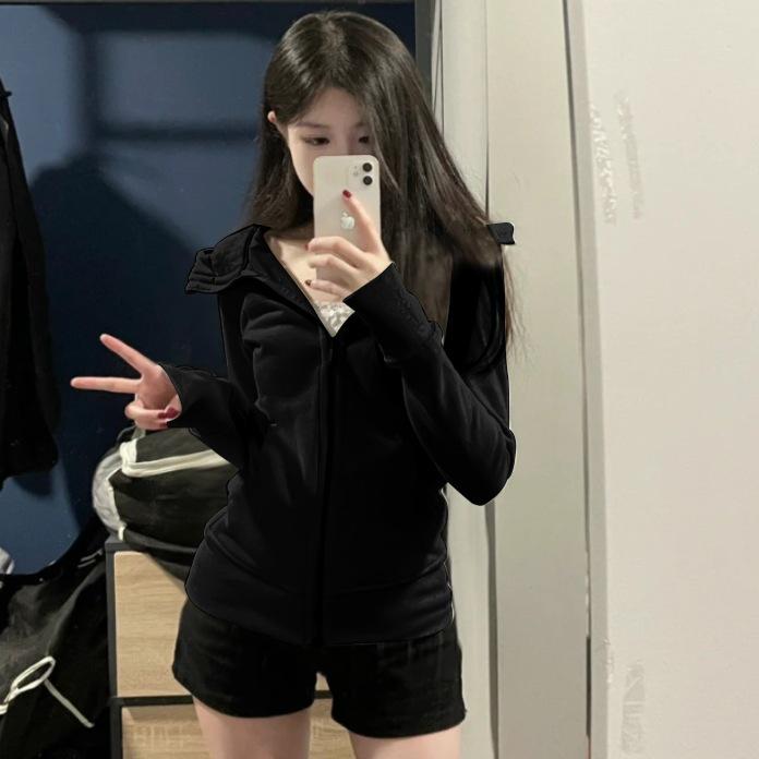 Женская приталенная куртка с капюшоном на молнии для осени/зимы 2024 - Хлопковый худи, подчеркивающий талию