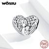 Mother Gift 925 Sterling Silver Retro Feather Heart Charm Family Bead Fit Original Bracelet
