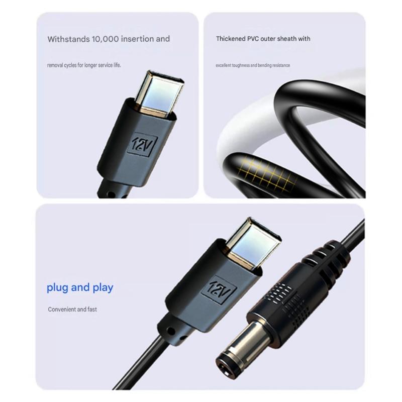 Круглый силовой кабель 5,5x2,5 мм с входом USB C, центрально-положительный шнур для совместимого оборудования, длина 1 метр