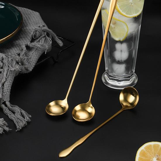 Ложка для перемешивания с длинной ручкой, пищевая удобная ручка, полированные столовые приборы из нержавеющей стали, мороженое, десерт