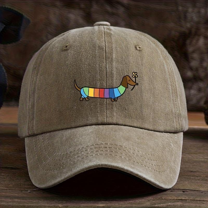 Rainbow Dachshund Dog Print Baseball Hat Unisex American Washed Retro Peaked Cap Trend