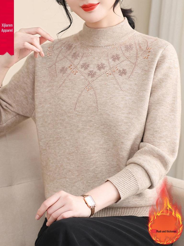 Mom's Winter Plush Sweater Base Layer for Seniors: Warm, Thickened Inner Top for Women
