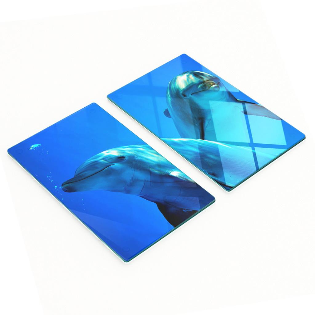 Glass Kitchen Serving Boards with Graphics of Two Dolphins 2x30x52 cm