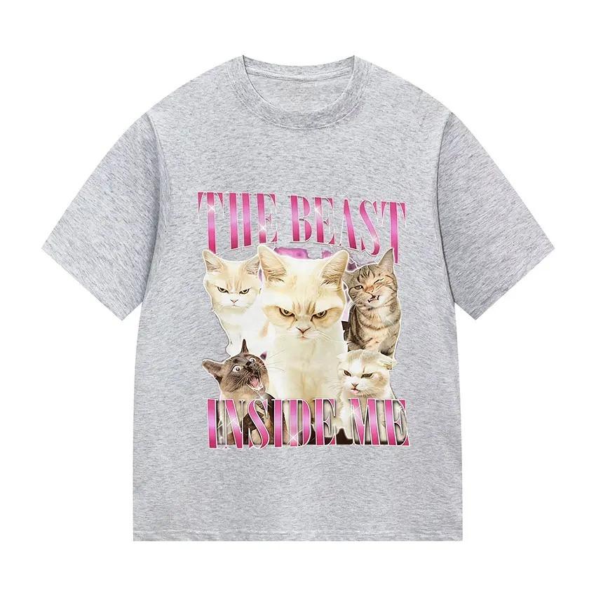 Beast Gifts Уникальная и забавная футболка с эмодзи кошки Ретро стиль Харадзюку Повседневная футболка с коротким рукавом Женская одежда Личность Y2K