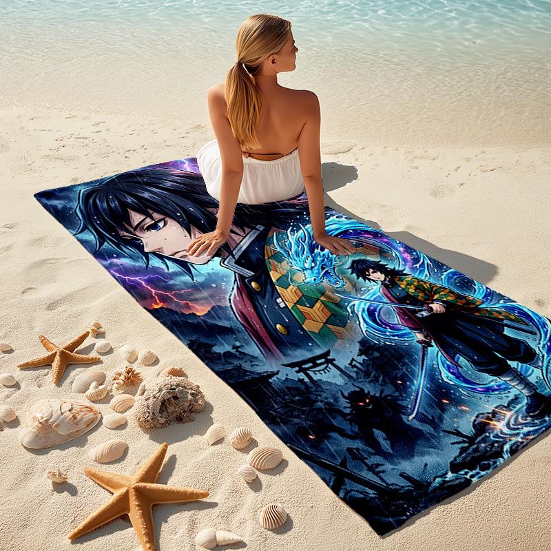 1pc Tomioka Giyuu Beach Towel, Comfortable and Thick, and Swimming/Bath/Picnic/Camping Towel, Suitable for Seaside Beaches