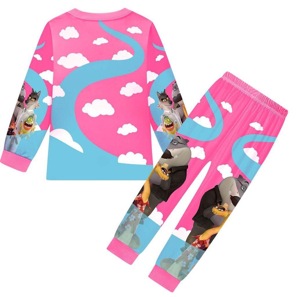 Детский Аниме Мультяшный Принт Плохие Парни Повседневный Комплект Одежды Футболка с Длинными Рукавами и Брюки для Мальчиков и Девочек