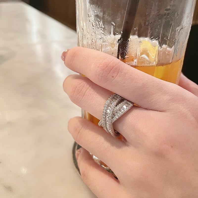 Unique Design Fashionable Adjustable Open Ring For Women Vintage Zircon Copper Jewelry