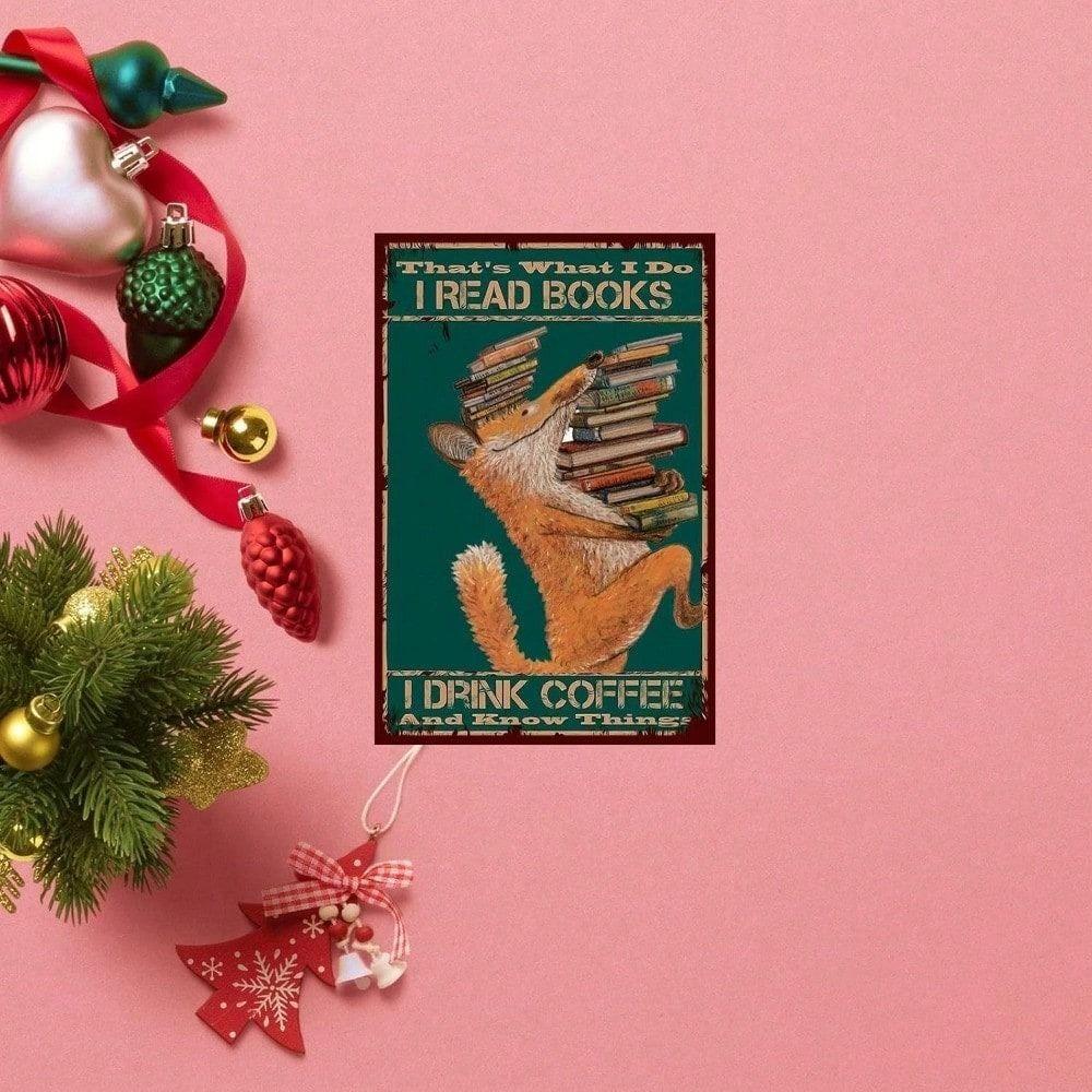 Винтажная металлическая плакат-картина на стену, Подарок любителю кофе и книг, Рустик-жестяной знак для декора библиотеки и дома