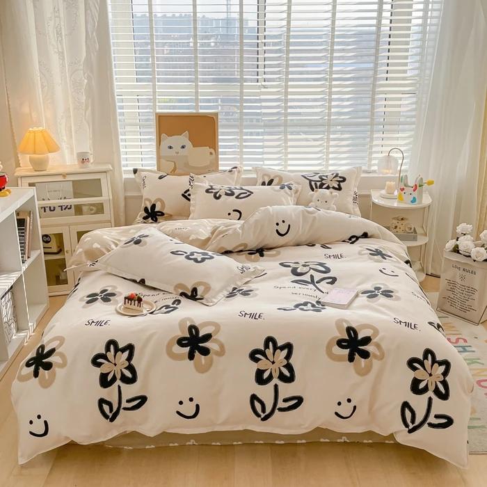 Маленький свежий комплект из четырех предметов из чистого хлопка с потертостями, приятная к коже простыня, пододеяльник из стиранного хлопка, комплект из трех предметов для общежития