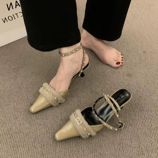 Панк Готика Туфли-лодочки на высоком каблуке для женщин 2025 Весна Обувь на каблуке-шпильке Женская Острый носок Заклепки Серебристые Вечерние туфли