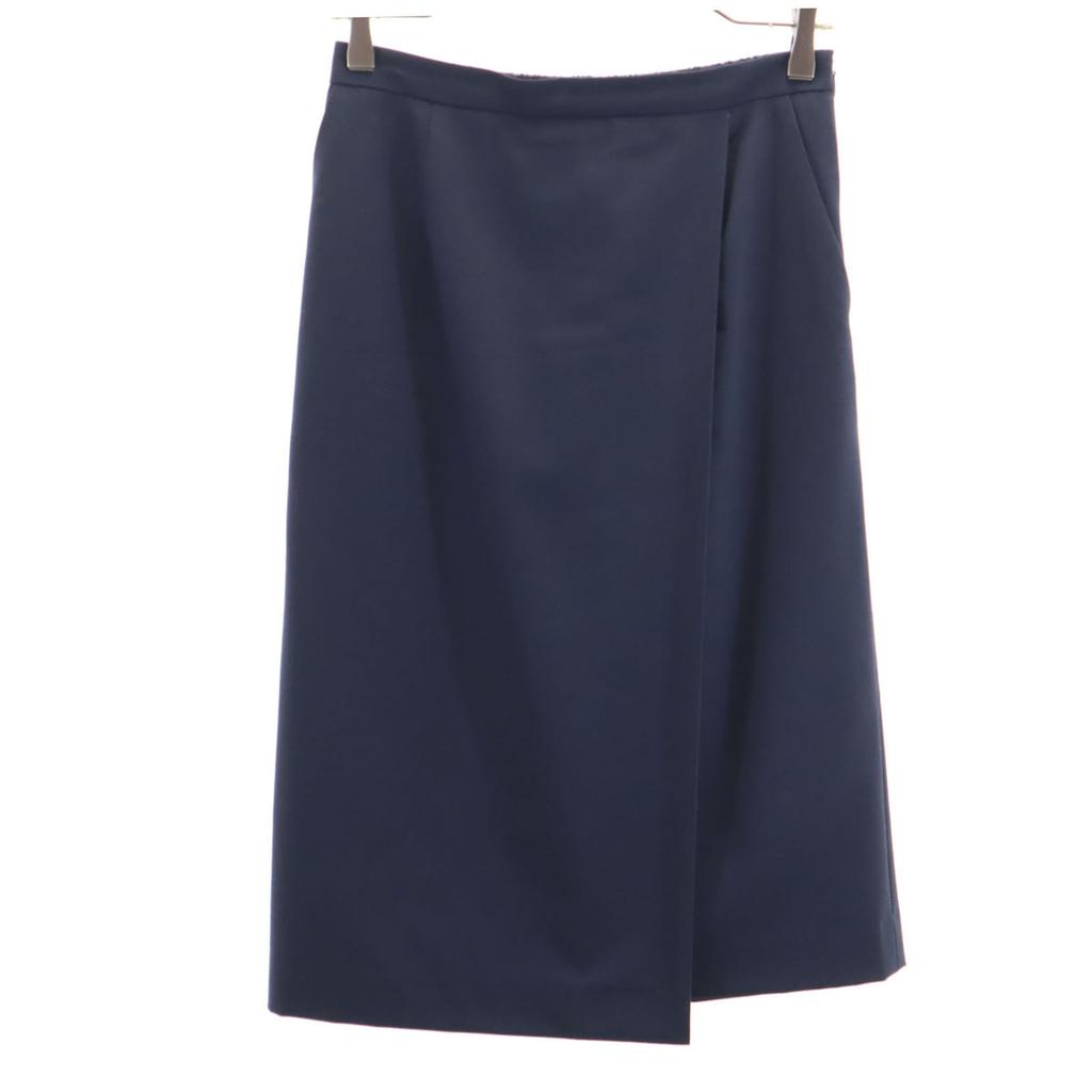 Green Label Relaxing Wool Blend Midi Length Wrap Skirt 38 Navy Women Used