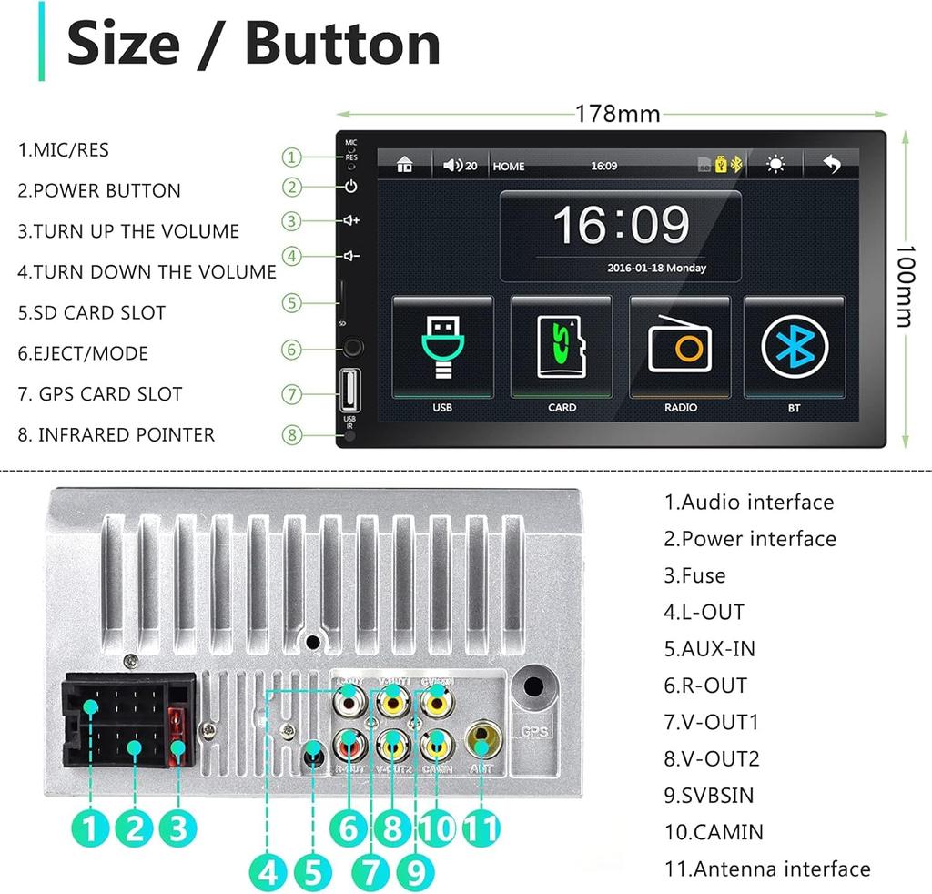 Car Audio 2 Din Car Stereo CarPlay Android Hodozzy Chip Car Stereo Bluetooth HD Touchscreen Car Radio Double Din Car Audio Backup FM RCA Audio & Auto,