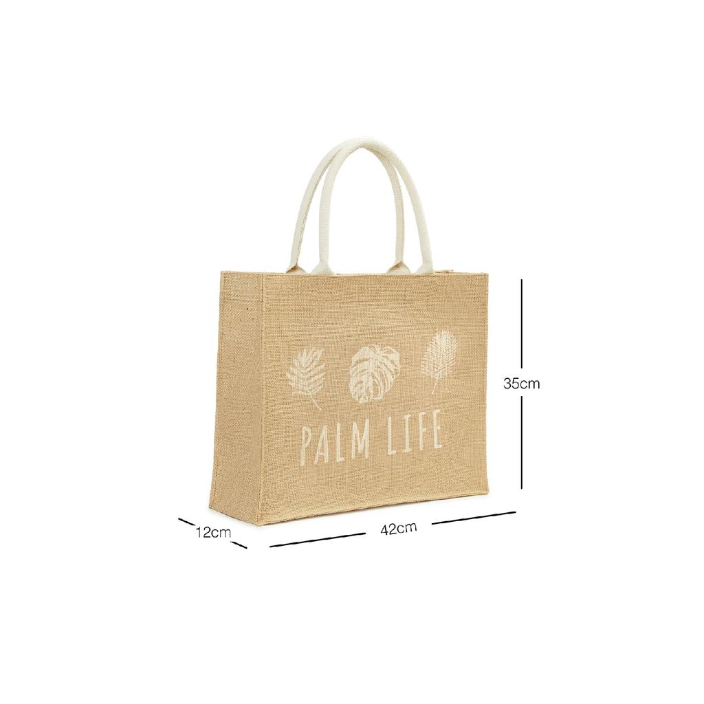 Пляжная сумка через плечо с ручкой для покупок из натурального джута Live Simple с принтом 42x35x12