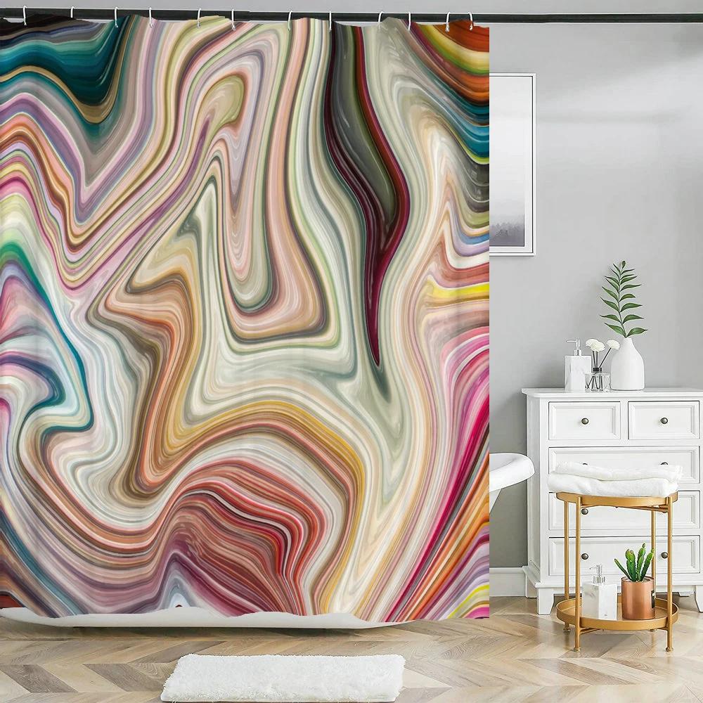 Сине-золотая мраморная текстура чернил Шторка для душа Абстрактная современная шторка для душа для декора ванной комнаты с крючками 3D экран для ванной