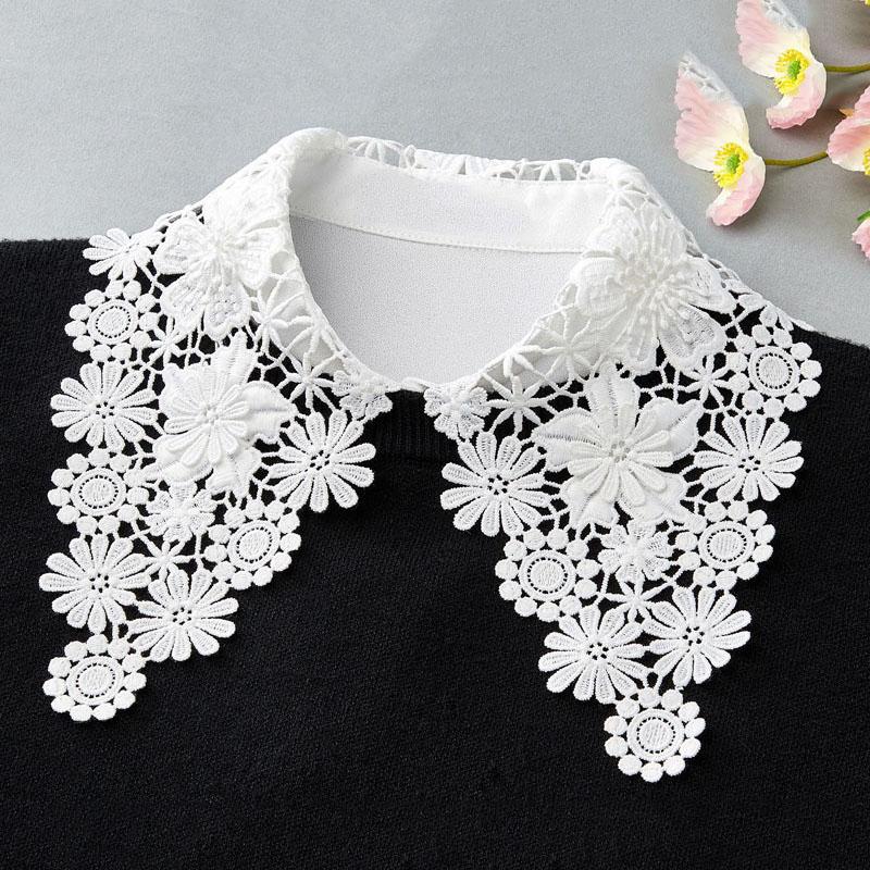 Модный белый черный кружевной воротник с искусственным воротником для женщин с цветочным принтом, женский шифоновый воротник с полуворотником, съемные воротники для женщин, свитер