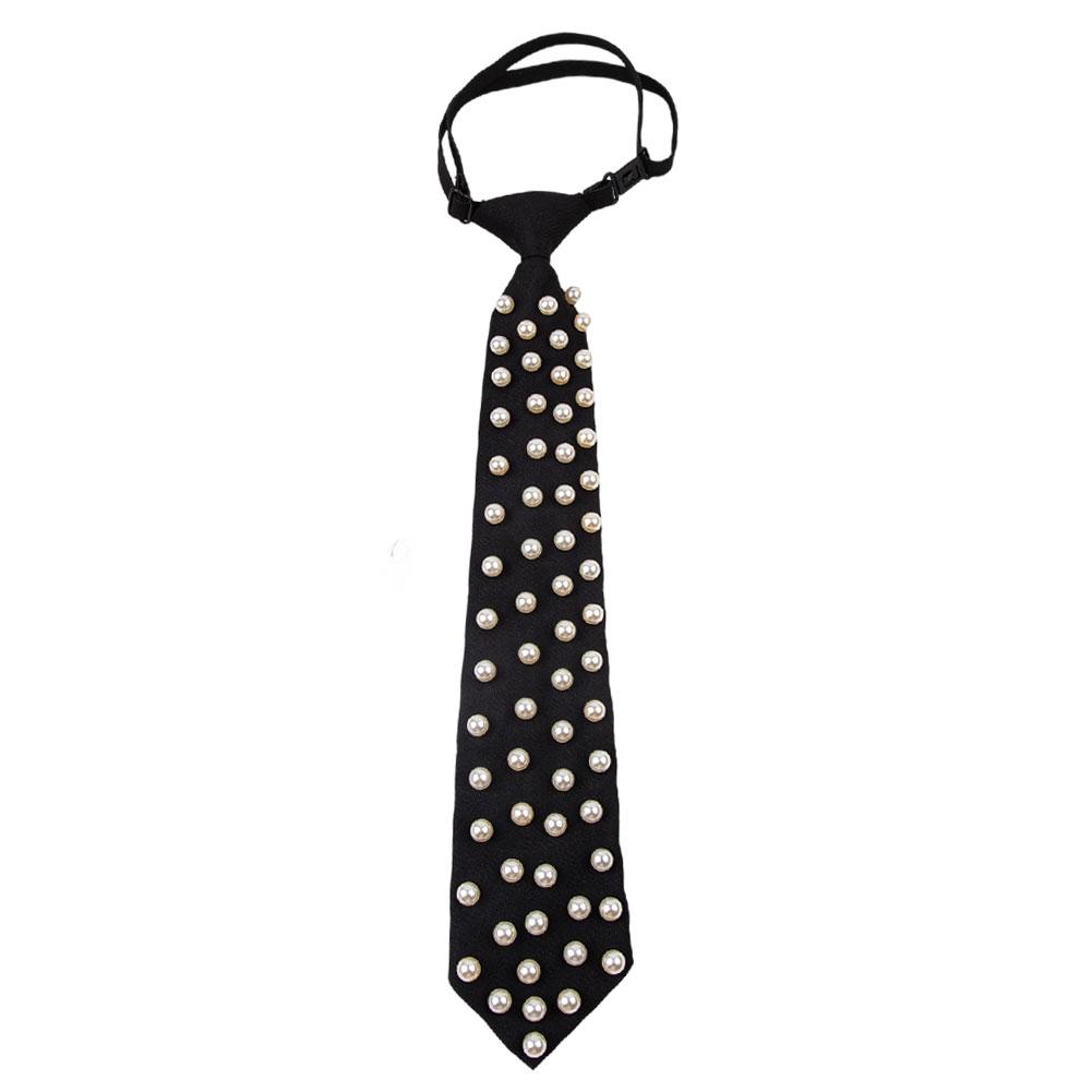 Elegant Preppy Style Women Pearl Tie Bead Long Necktie Versatile Academic College Shirt Necktie Uniform Accessories