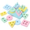 Children's Educational Wooden Four-set Pillar Toy Early Education Wisdom Set Pillar Intelligence Geometric Shape Cognitive Matching Building Blocks