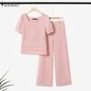 Women Short Sleeve Blouse and Pants Casual Two Piece Suit Sets