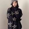 Women Preppy Star Oversized Sweater Loose Fit O-Neck Long Sleeve Pullover Sweater Top Autumn Winter Knitwear