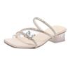 High Heels Women's Summer New Butterfly Rhinestone Sandals Square Head Transparent Thick Heel Outer Slippers Women