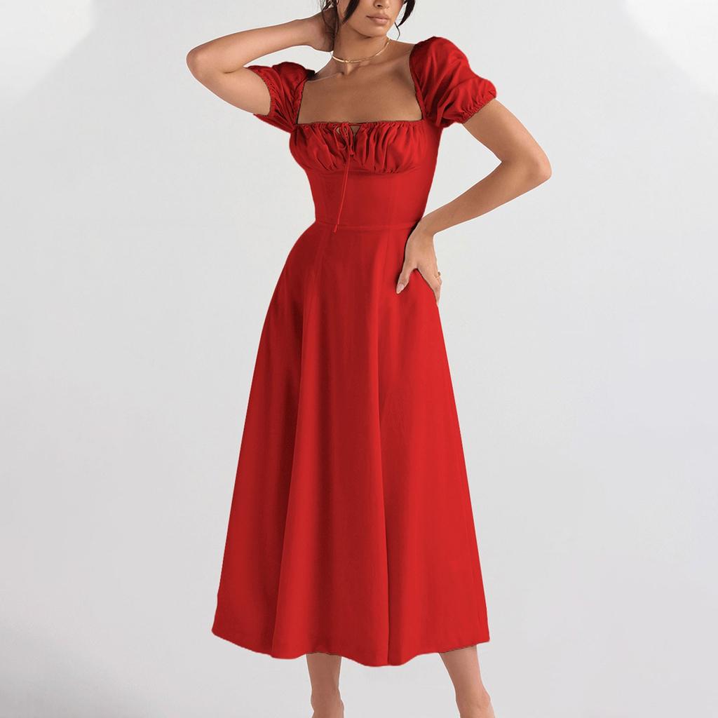 Ladies Spring And Summer Fashion Short-Sleeved Gentle Style Mid-Length Dress