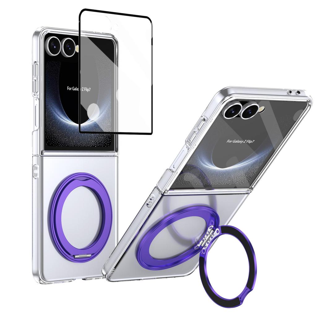 Магнитный прозрачный чехол для телефона с поворотом на 360° для Samsung Galaxy Z Flip 7 6 5 4 3 Ударопрочный с подставкой Magsafe Защитная крышка для экрана
