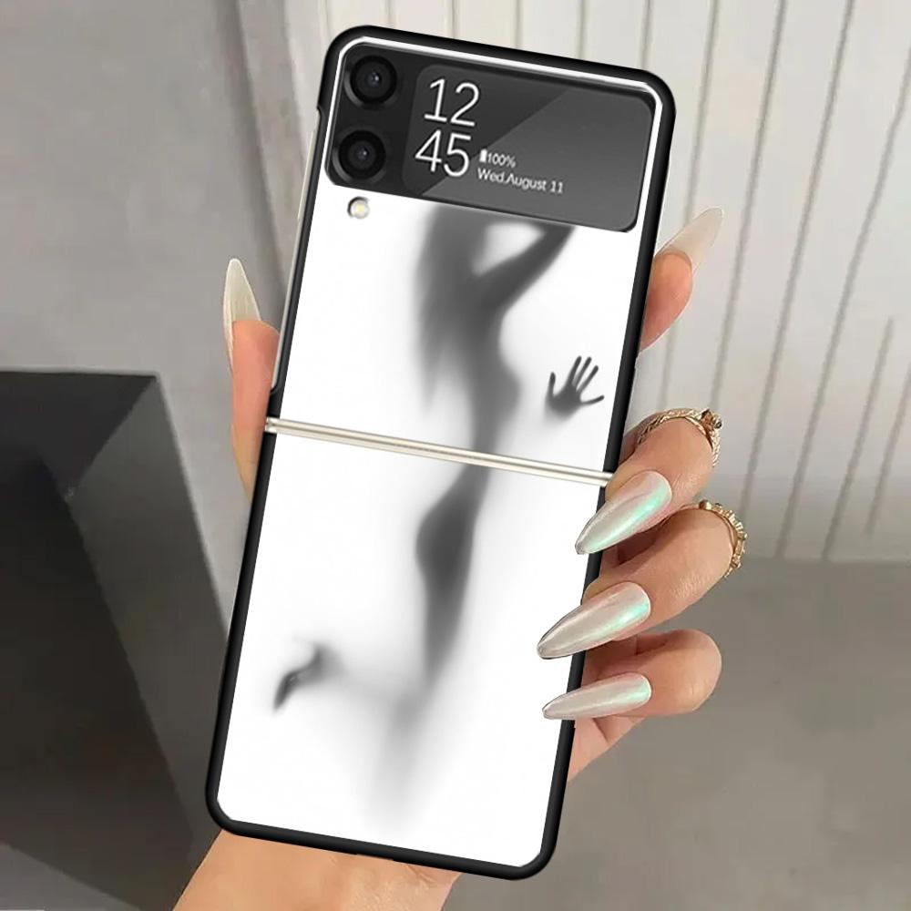 Woman Silhouettes Sexy Lady Girl Hard PC Phone Case For Samsung Galaxy Z Flip 7 6 5 4 3 Black ZFlip7 ZFlip6 Flip5 Flip4 Flip3 5G