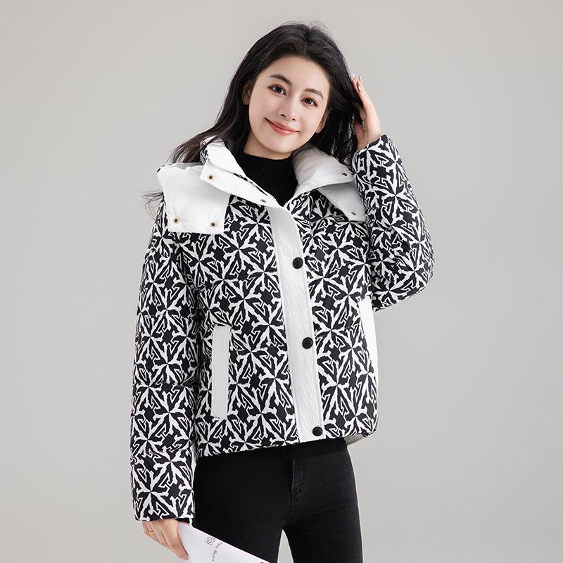 Women's Cotton-padded Coat New Loose Winter Warm Fashion Printed Coat Thickened Hooded Cotton-padded Coat for Small Size