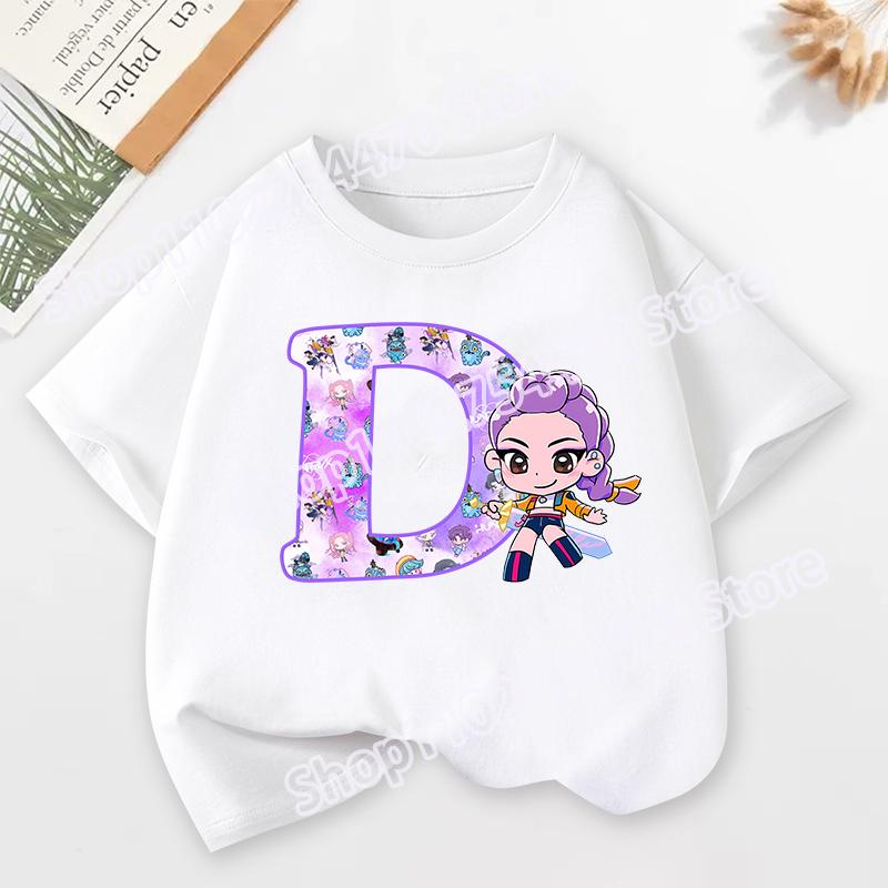 K-pop Охотники на демонов Детская футболка с коротким рукавом Мультяшный принт Руми Мира Зои от A до Z Хлопковые топы Каваи Летние повседневные футболки Детские подарки