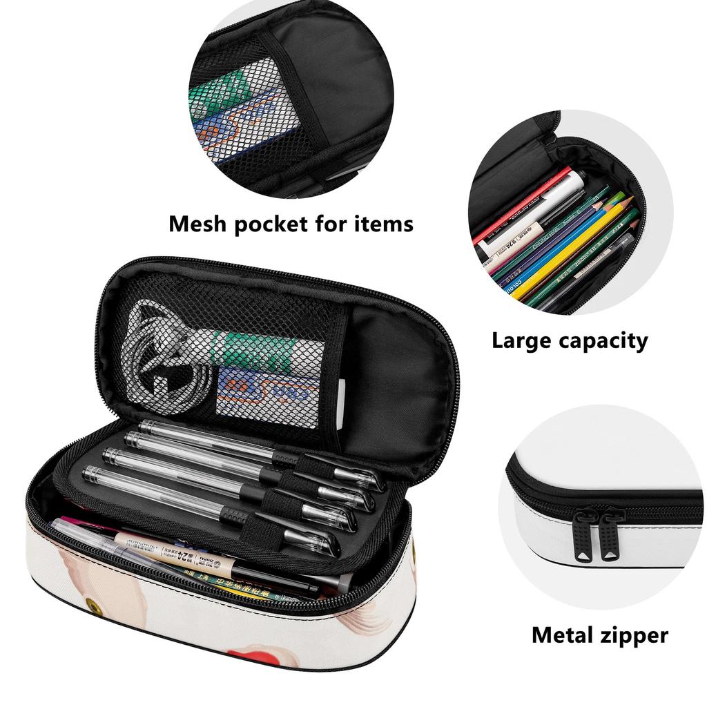 Pencil Bag Casual Wear Resistant Polyester Secure Zipper with Removable Pen Slot Divider Mesh Pocket and Main Storage for Students